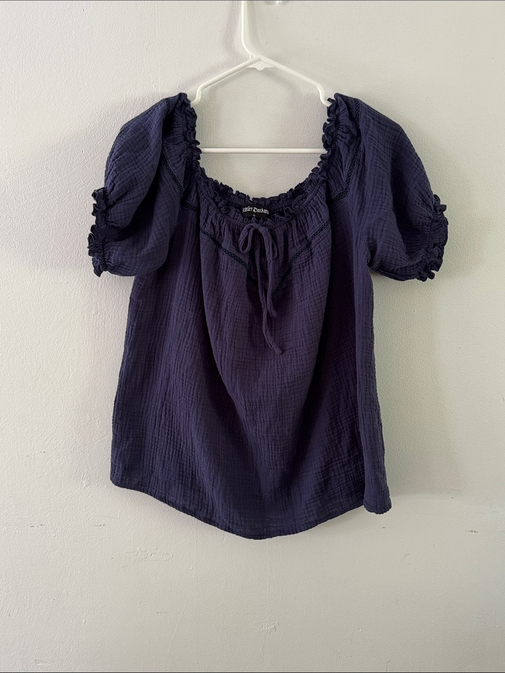 Scarlet Darkness Navy Renaissance Boho Off Shoulder Cotton Top Sz L